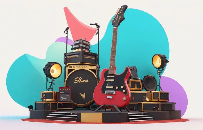 Pop Music Instruments 3D Design Illustration